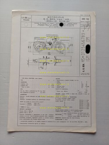 Benelli Motobi 175 4T Sport 1960-1967 scheda omologazione DGM Facsimile