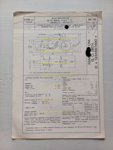 Benelli Motobi 175 Catria 1960-1967 scheda omologazione DGM Facsimile