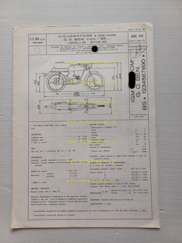 Benelli Motobi 49 Sprint 3V 1967 scheda omologazione DGM Facsimile …