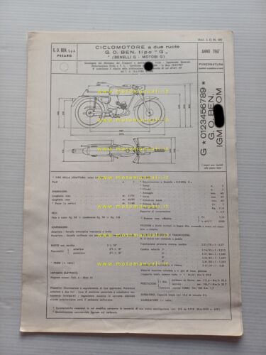 Benelli Motobi 49 Sprint 3V 1967 scheda omologazione DGM Facsimile …