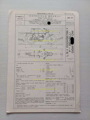 Benelli Motobi 49 Sprint 5V 1971 scheda omologazione DGM Facsimile …
