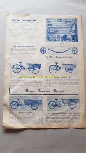 Bertocchi produzione ciclocarri trasporto 1950 depliant originale brochure