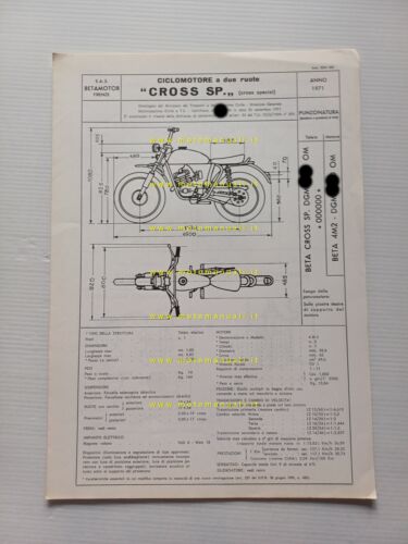 Beta 50 Cross Special 1971 scheda omologazione DGM Facsimile Motorizz. …