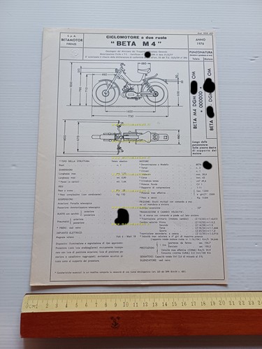 Beta 50 M 4 Tubone 1976 Facsimile scheda omologazione DGM …