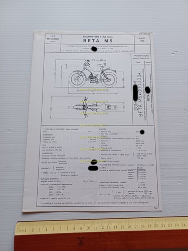 Beta 50 M 5 Tubone 1979 Facsimile scheda omologazione DGM …