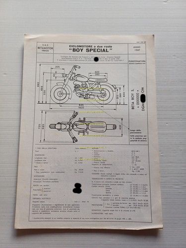 Beta Boy Special 50 1969 Facsimile originale scheda omologazione DGM …