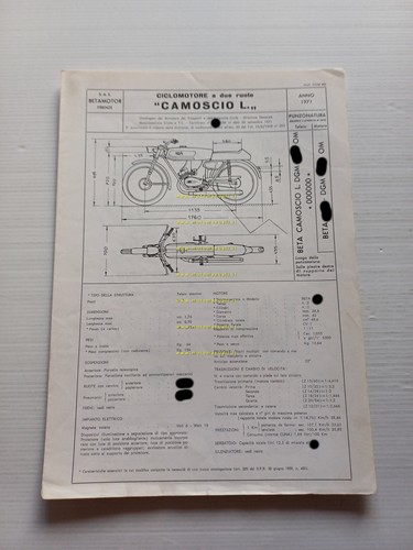 Beta Camoscio L 50 1971 Facsimile originale scheda omologazione DGM …
