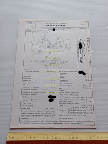 Bianchi 50 BianchiMatic 1976 Facsimile scheda omologazione DGM Motorizzazione