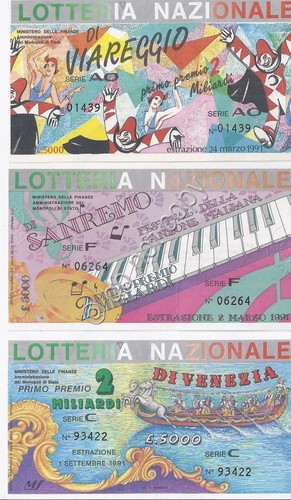 Biglietti Lotteria - 3 pezzi - Venezia - Sanremo - …