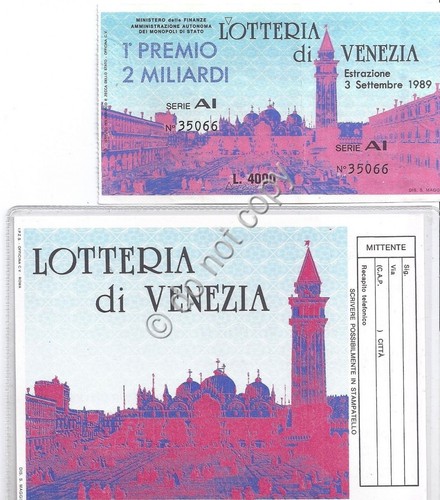 Biglietto e cartolina Lotteria di Venezia - 1989