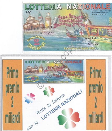 Biglietto e cartolina Lotteria Nazionale - Antiche Repubbliche Marinare - …