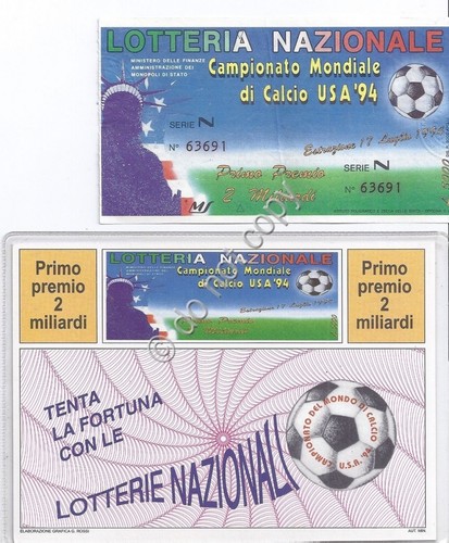 Biglietto e cartolina Lotteria Nazionale - Campionato mondiale Calcio USA …
