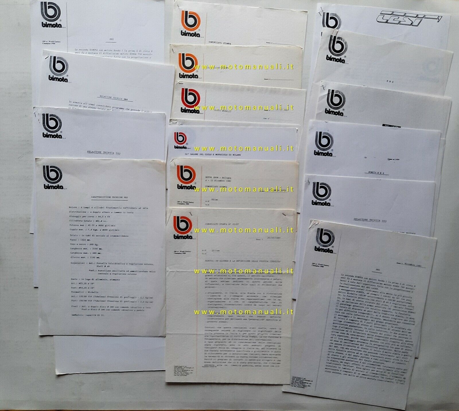 Bimota lotto 16 comunicati stampa schede tecniche anni 80 originali …