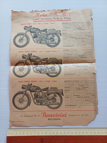 BM Bonvicini produzione modelli 49 4T -100 NSU-175 depliant originale …