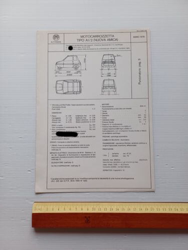 BMA nuova Amica 125 1978 microauto scheda omologazione DGM Facsimile …