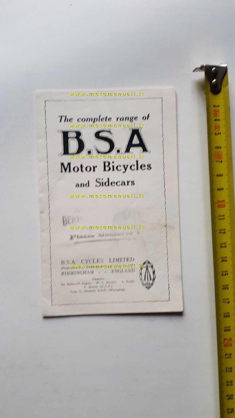 BSA catalogo produzione moto 1925 originale inglese anteguerra pre-war brochure
