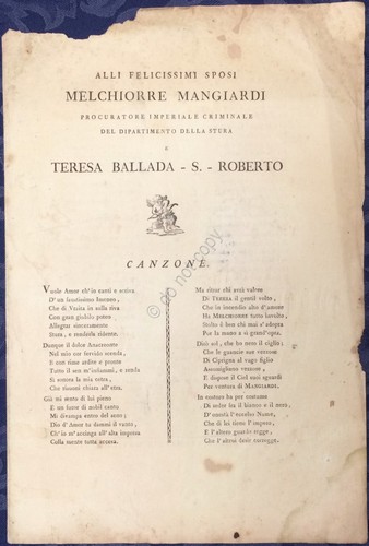 Canzone per Melchiorre Mangiardi e Teresa Ballada sposi - Cuneo …