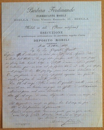Carta Intestata - Biella - Barbera Ferdinando - Fabbricante Mobili …