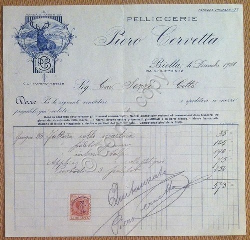 Carta Intestata - Biella - Piero Cervetta - Pelliccerie - …