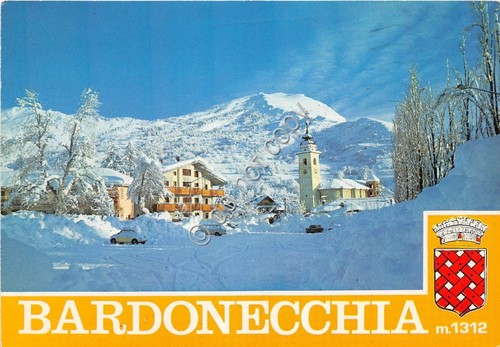 Cartolina - Bardonecchia panorama parziale stemma città (Torino)
