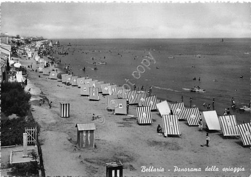 Cartolina - Bellaria - Panorama dalla spiaggia - 1955 (Rimini)