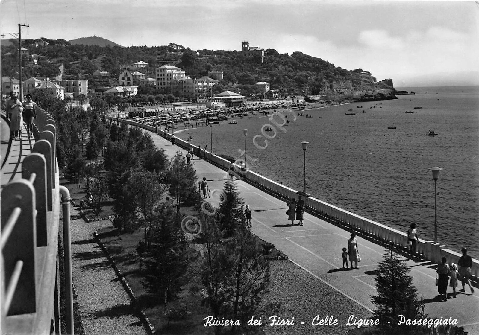 Cartolina - Celle Ligure - Passeggiata - 1956 (Savona)