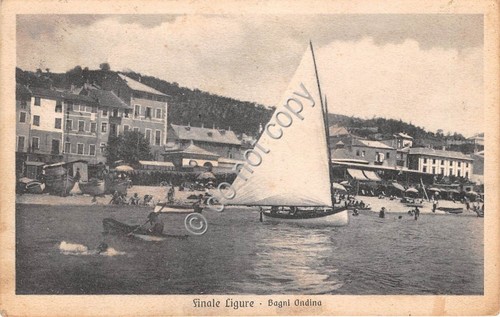 Cartolina - Finale Ligure Bagni Ondina barca a vela animata …