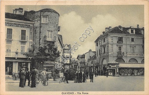 Cartolina - Giaveno Via Roma animata bicicletta pasticceria confetteria 1940 …