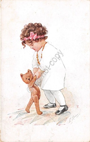Cartolina - Illustrata - Augurale - Bambina con orsacchiotto - …