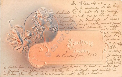 Cartolina - Illustrata - Augurale - Liberty - donnina - …