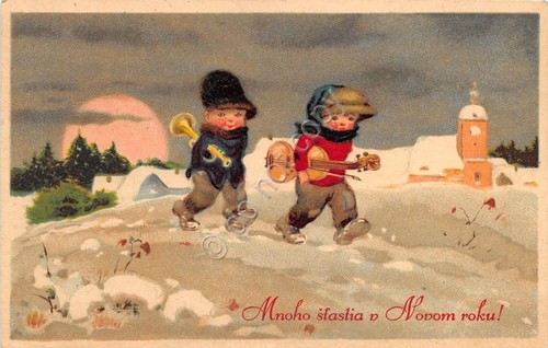 Cartolina - Illustrata - bambini - tromba - violino - …