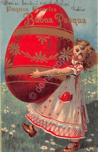 Cartolina - Illustrata - Buona Pasqua - Bambina con uovo …