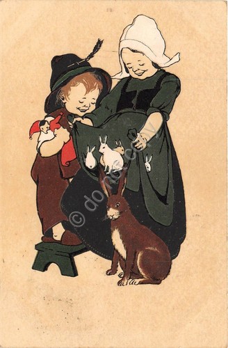 Cartolina - Illustrata - Buona Pasqua - Bambini - Conigli …