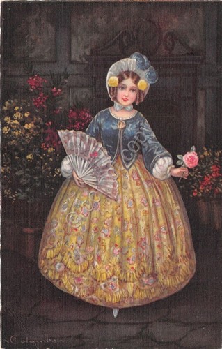 Cartolina - Illustrata - Colombo - Donnina - Ventaglio - …