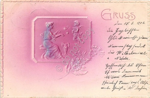Cartolina - Illustrata - Gruss - Donnina - angelo- Liberty …