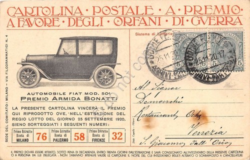 Cartolina - Illustrata - Orfani di Guerra - Auto Fiat …