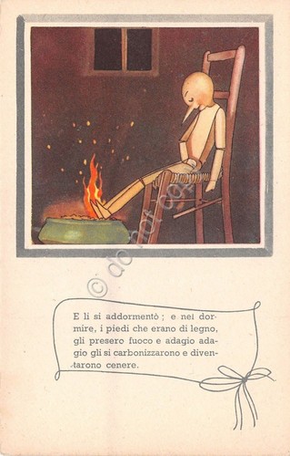 Cartolina - Illustrata - Pinocchio - i piedi di legno …