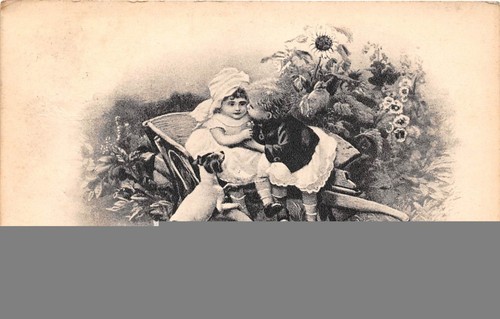 Cartolina - Illustrata Augurale Buon Anno Bambini con cane fiori …