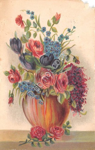 Cartolina - illustrata augurale vaso con fiori rose tulipani 1938 …