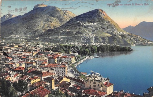 Cartolina - Illustrata Lugano veduta verso Monte Bre