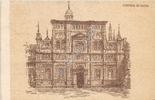 Cartolina - Illustrata Pavia Certosa di Pavia facciata 1916
