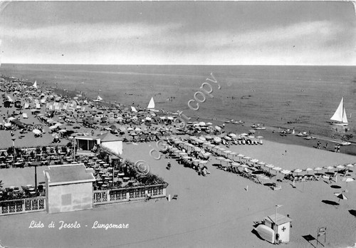 Cartolina - Lido di Jesolo Lungomare spiaggia 1960 (Venezia)