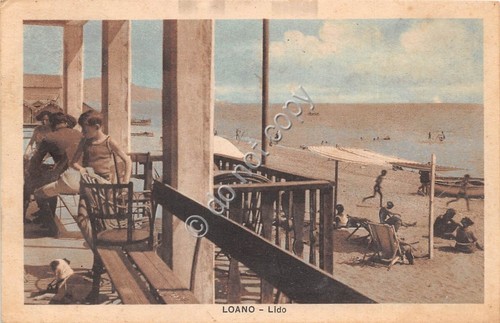 Cartolina - Loano Lido animata Timbro Bagni Doria 1930