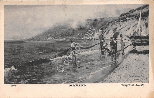 Cartolina - Marina Pescatori reti spiaggia Alceste Campriani 1940