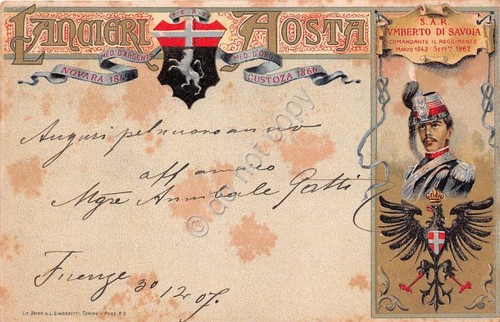 Cartolina - Militaria - Lancieri Aosta - 1907