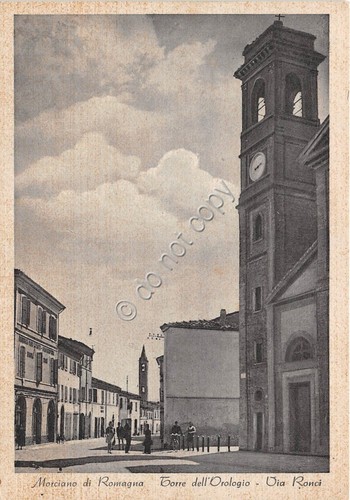 Cartolina - Morciano di Romagna Torre Orologio Via Ronci Animata