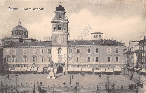 Cartolina - Parma - Piazza Garibaldi - animata - Binari …