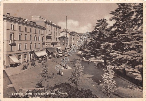 Cartolina - Porretta Terme Viale Vittorio Veneto animata 1955