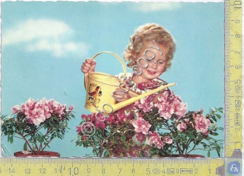Cartolina - Postcard - Bambina con fiori - anni '50