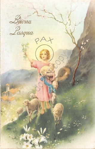 Cartolina - Postcard - Buona Pasqua - Gesù con agnelli